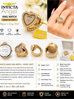 Invicta Angel Gold Heart Ring Watch - Gold